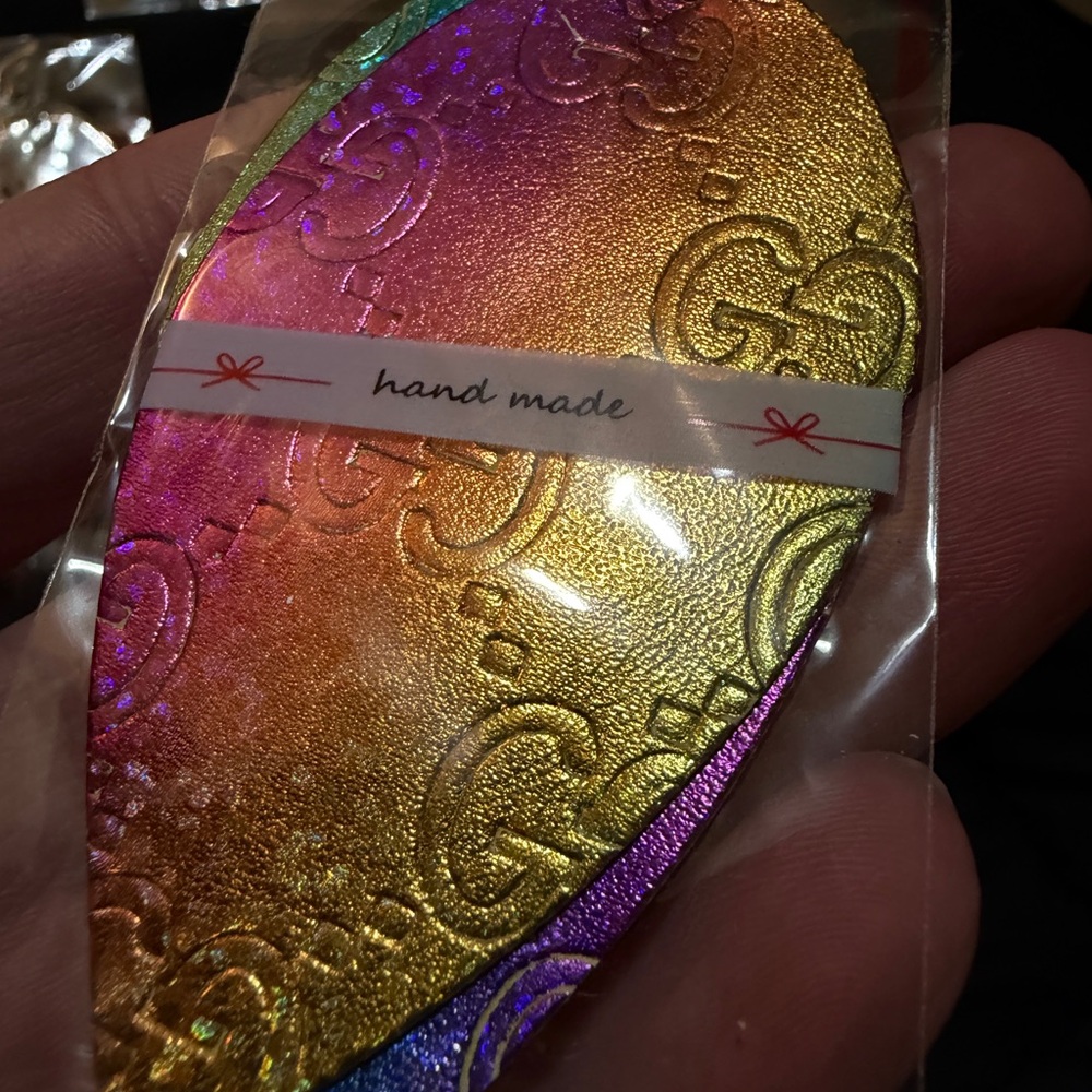 Gucci Gradient Leather Teardrop Earrings in Purple, Gold & Teal - Picture 3 of 4